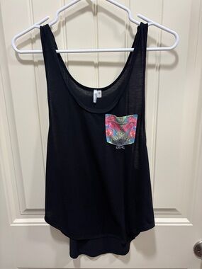 Rip Curl Black Tank with Colorful Floral Pocket